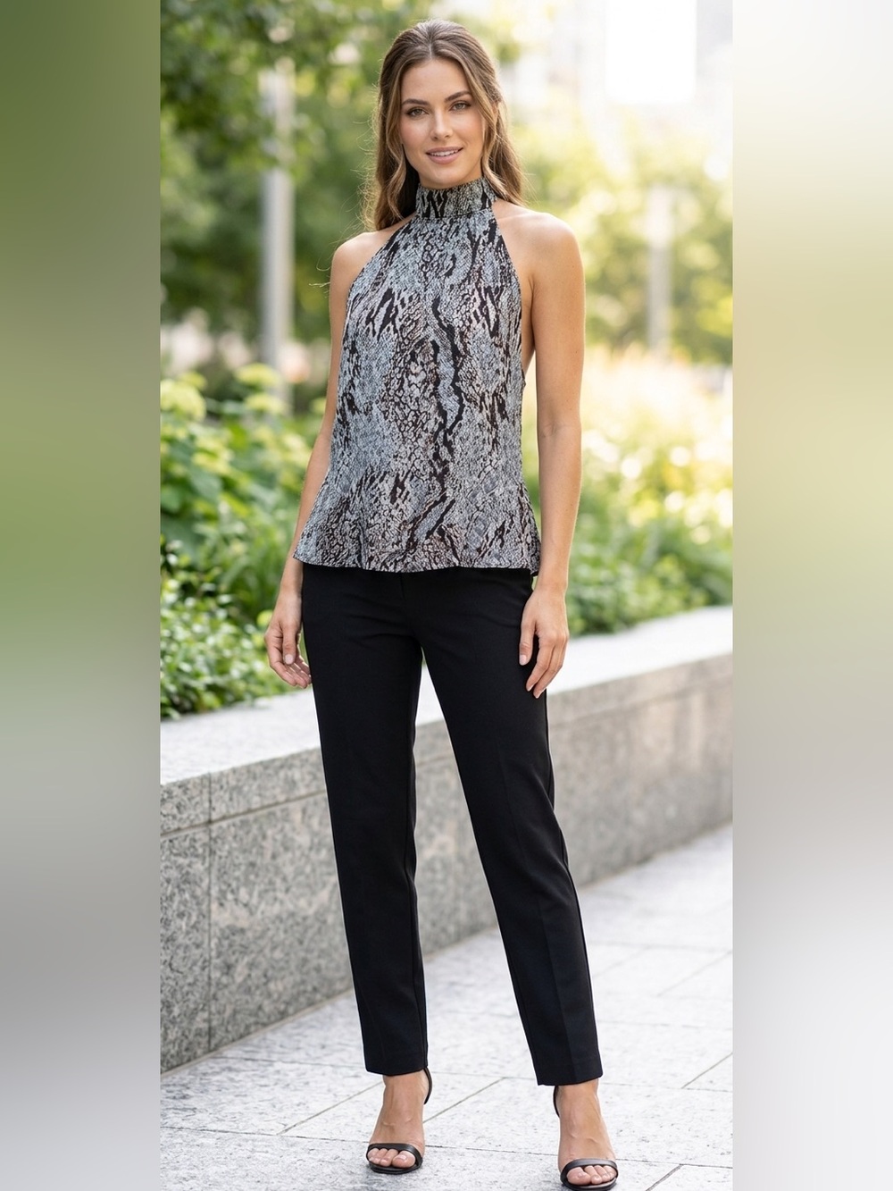 Tyche Black and Gray Sleeveless Halter Blouse size Med